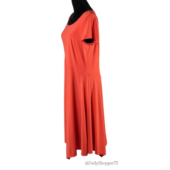 Lauren Ralph Lauren Women's Vermilion Orange Handkerchief Hem Skater Dress - Picture 2 of 5